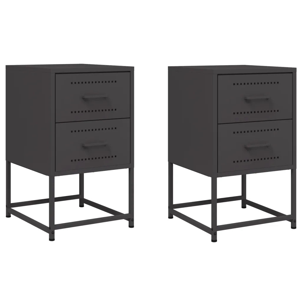Set di 2 Comodini | Armadio da Notte | Mobiletto da notte Neri 36x39x60,5 cm in Acciaio