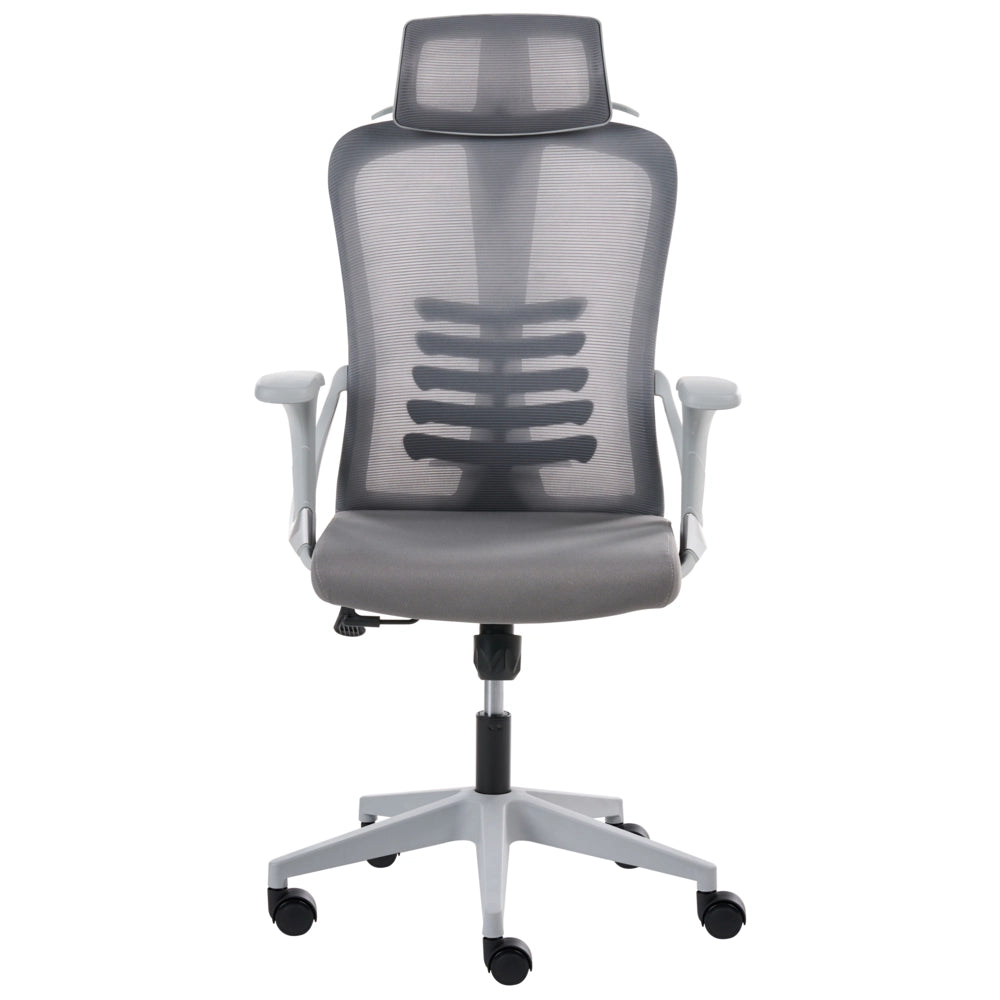 Sedia da ufficio in rete grigio rotelle in plastica girevole schienale reclinabile regolazione in altezza poggiatesta regolabile moderna