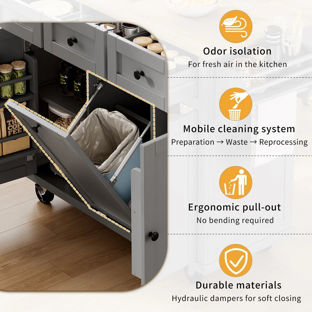 Isola da Cucina Mobile con Ruote e Cassetti ¨C Xylo ¨C Grigio, Piano Allungabile
