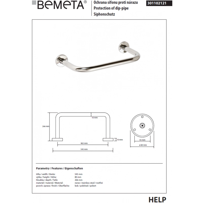 Maniglione HELP in acciaio inox 54,5 x26,6 x8 cm