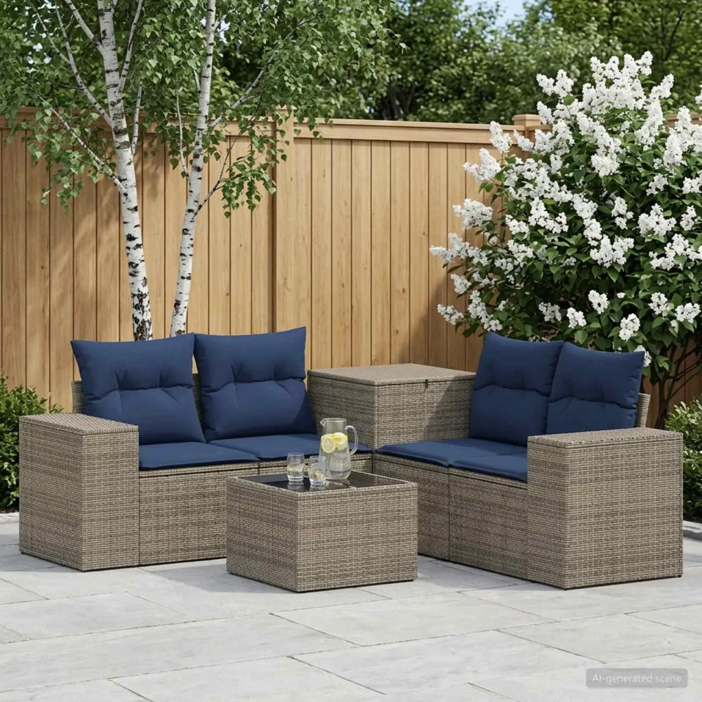 Set di divani 6 pz Grigio e Blu Navy Rattan sintetico e Acciaio 3447569