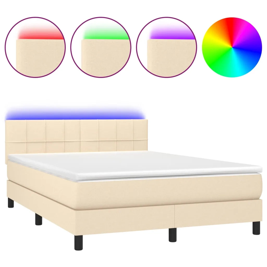 Letto a Molle con Materasso e LED Crema 140x200 cm in Tessuto cod mxl 54358