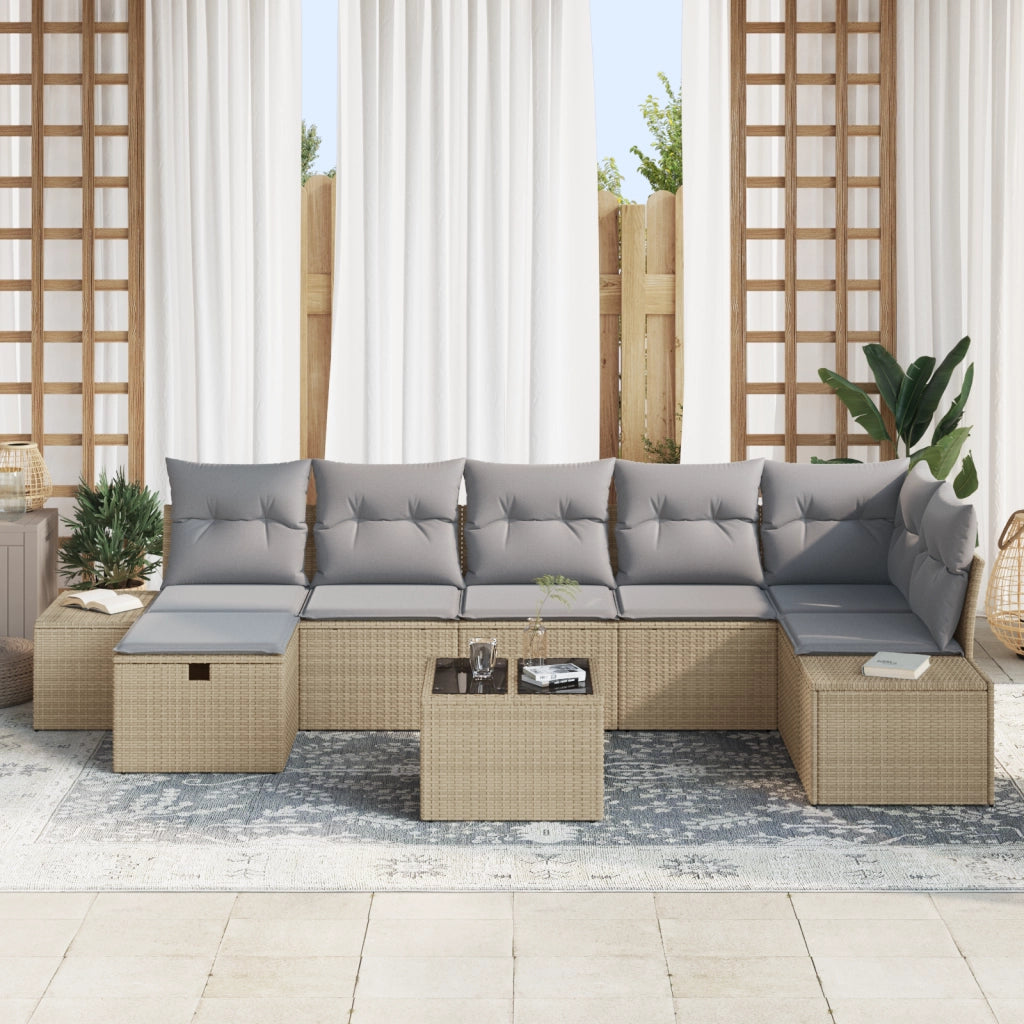 Set di Divani da Giardino 8 Pezzi con Cuscini Beige in Polyrattan