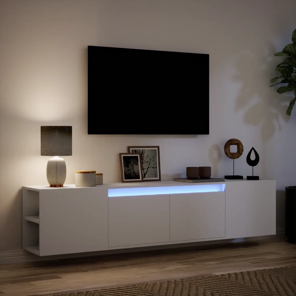 Mobile TV a Parete con LED-Mobile TV a Muro Bianco 180x31x39,5 cm