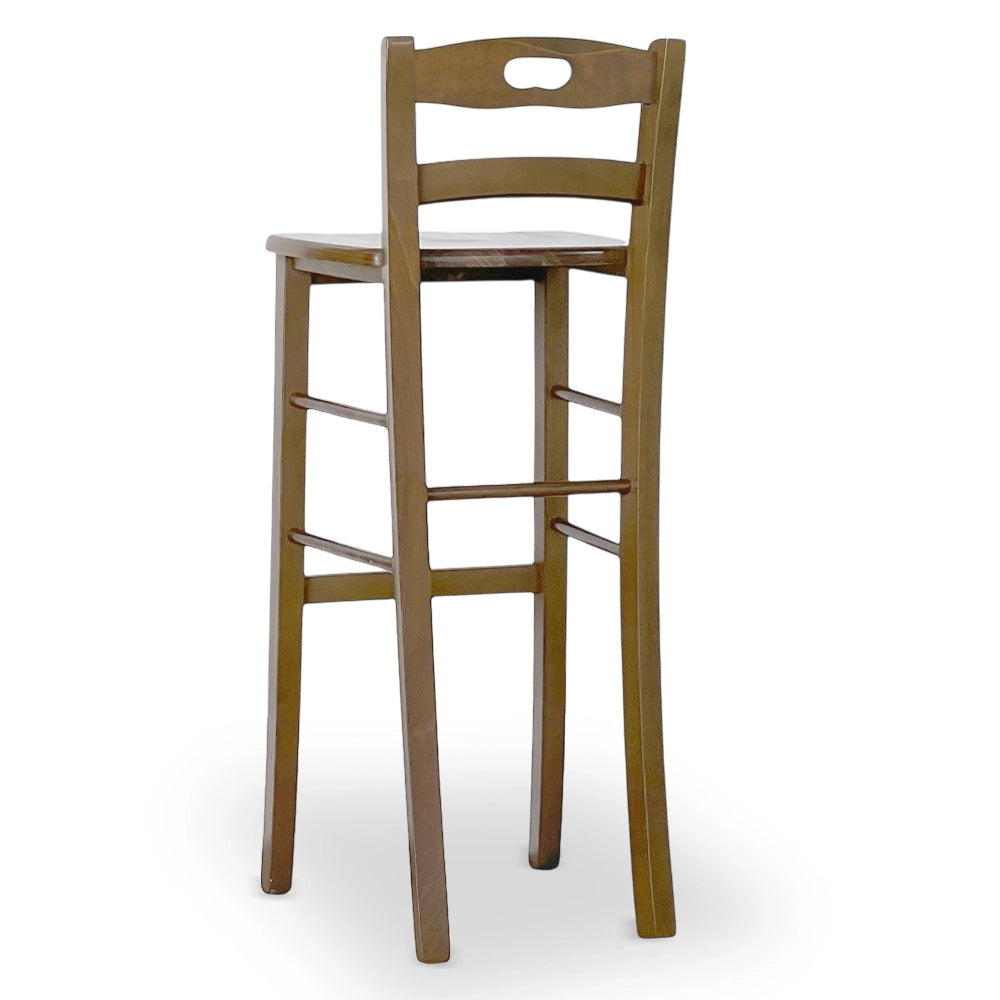 Sgabello snack h 80 cm in legno noce chiaro con manico e seduta in massello