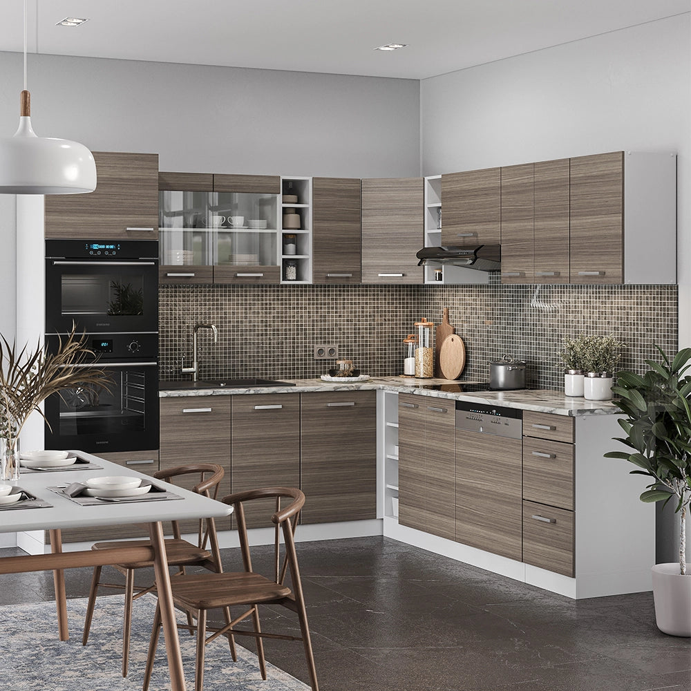 Vicco Cucina angolare completa Grigio prezioso/bianco 237 x 60 cm , PL Marmo