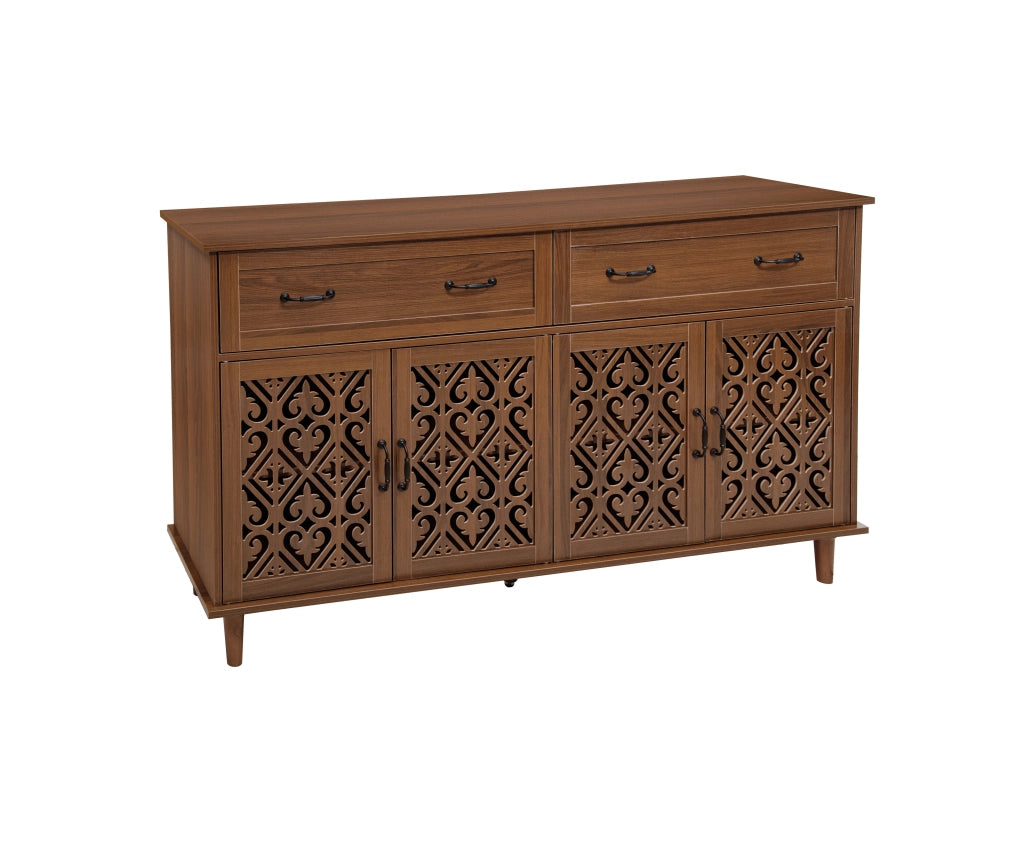 Credenza 4 Ante 2 Cassetti Massello Noce ¨C Xylo ¨C Ripiani Regolabili, Design Retro
