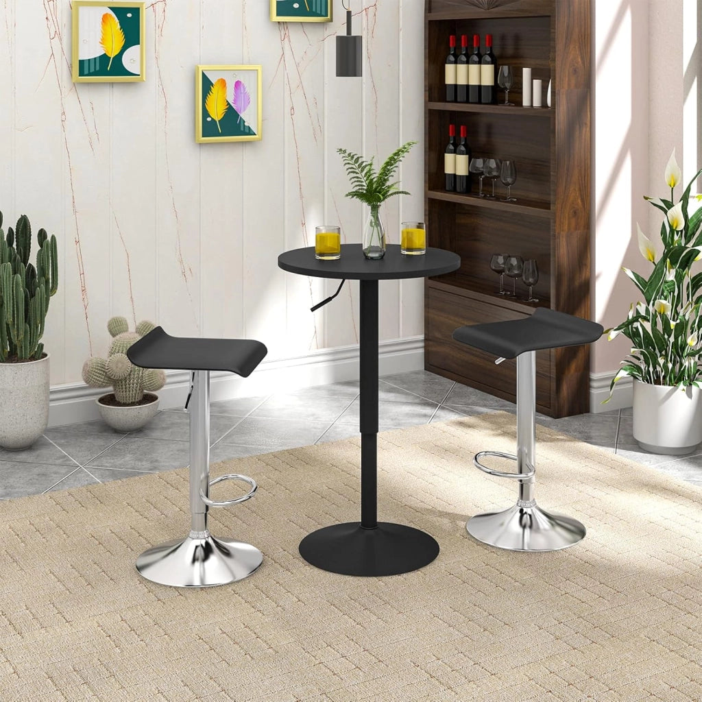 Tavolo Alto da Bar Girevole a 360°, Tavolino Rotondo in Legno e Metallo, Tavolo Regolabile in Altezza 70-91cm, da Cucina, Soggiorno, Nero