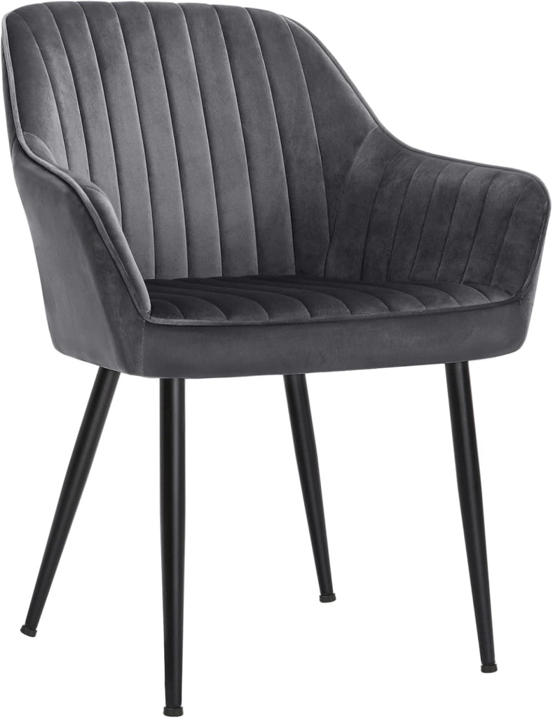 SONGMICS Set di 2 sedie da cucina, sedia in velluto, imbottita, con braccioli, carico max. 120 kg, gambe in metallo, per sala da pranzo, grigio e nero inchiostro LDC087G02
