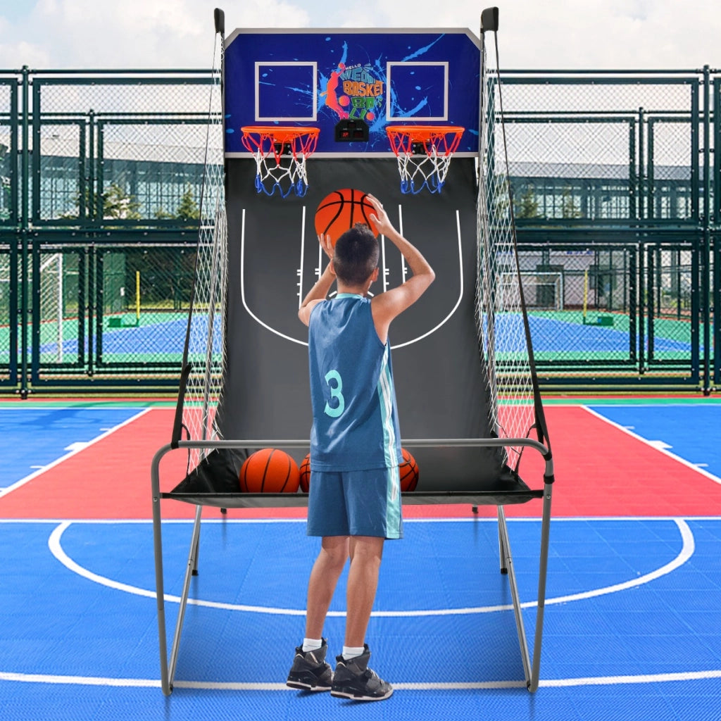Gioco arcade di pallacanestro a doppio tiro pieghevole-Macchina da pallacanestro con punteggio elettronico Blu-Giocattoli sportivi