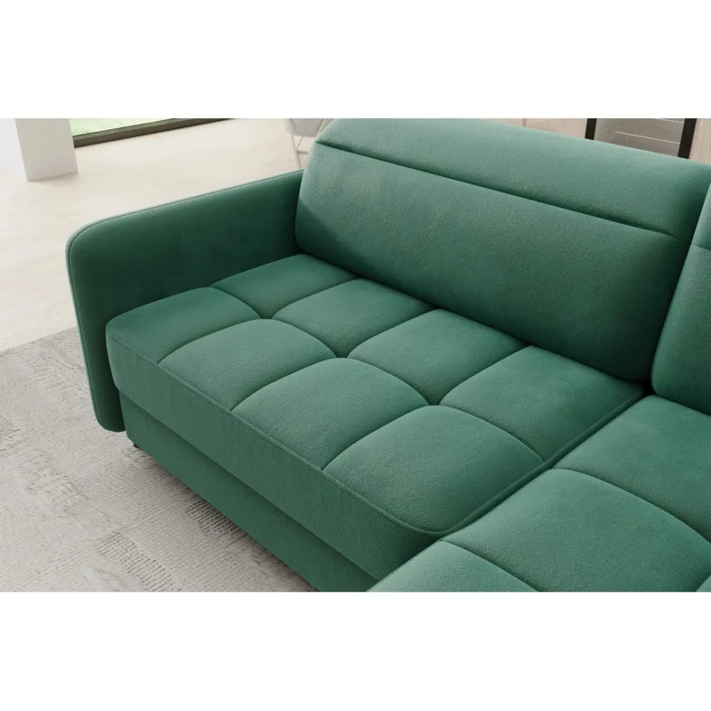 Divano angolare destro convertibile BARNEA 208 cm verde scuro con contenitore