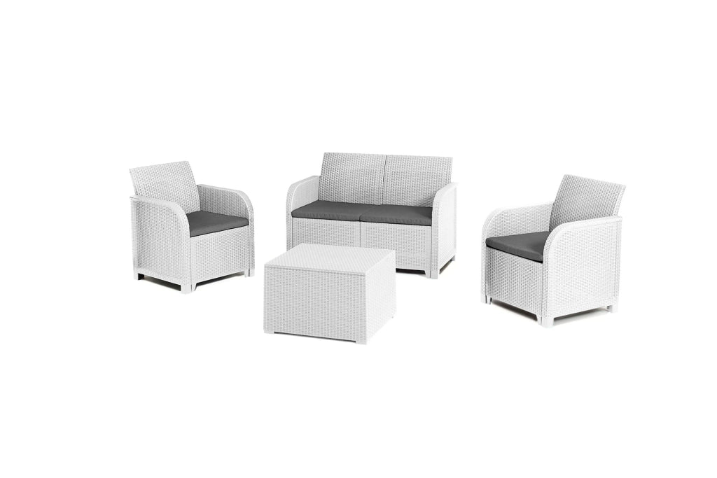 Set da Giardino Polipropilene Effetto Rattan Bianco 4 Pezzi