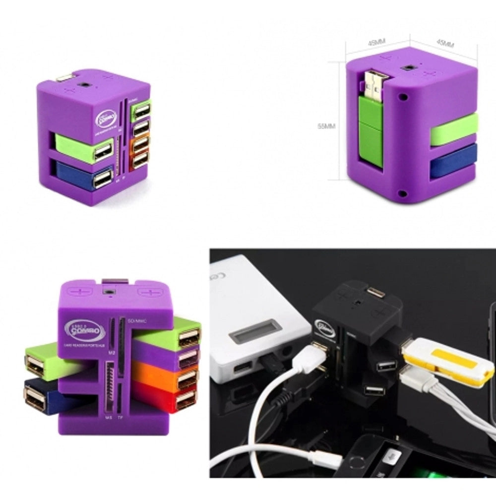Trade Shop - Hub Combo 6 Porte Usb 2.0 Lettore Card Schede Multifunzione Porte Girevoli 360° -