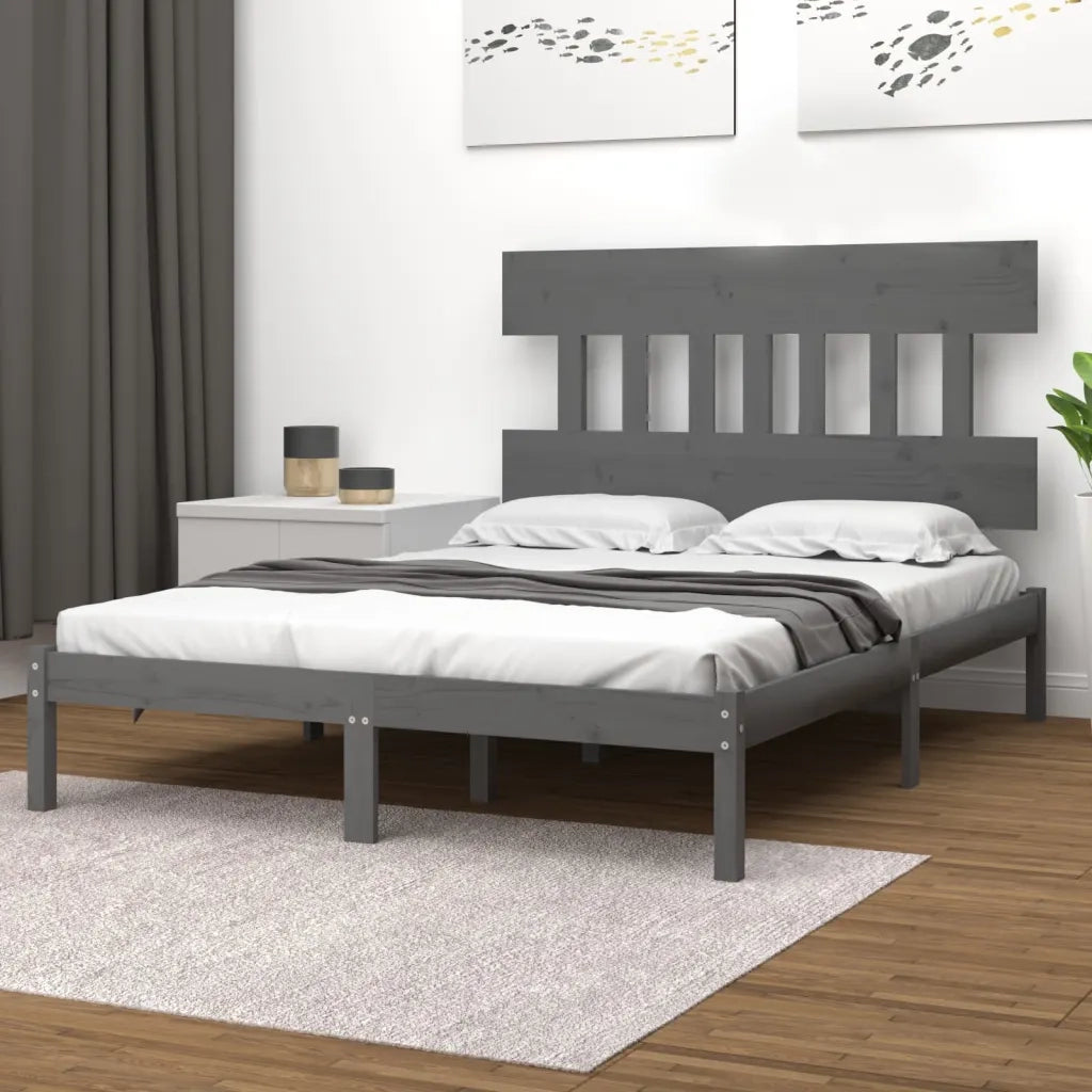 Giroletto-Struttura Letto Grigio in Legno Massello 200x200 cm 751803