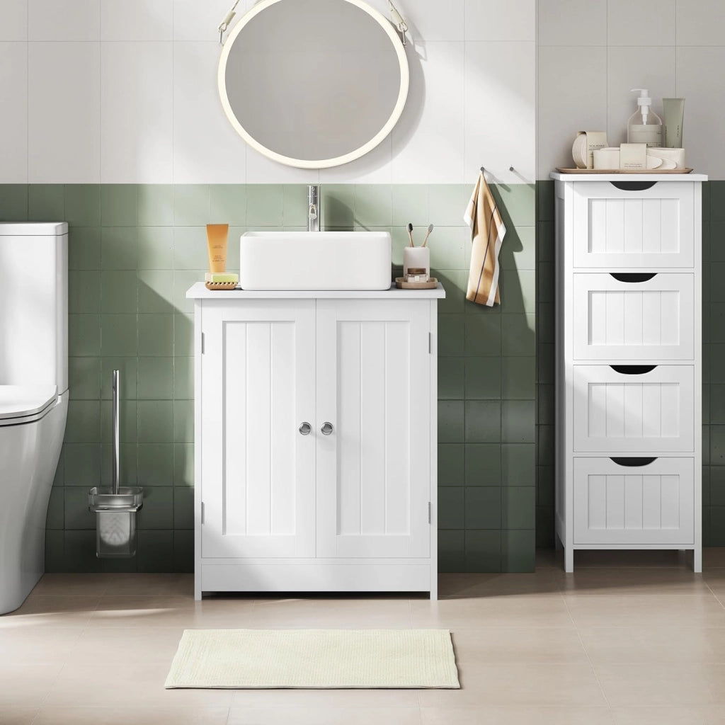 Mobile da Bagno Sottolavello, Mobiletto da Bagno Bianco, Mobile Sotto Lavabo, con Ripiano Regolabile, 50x60x30 cm
