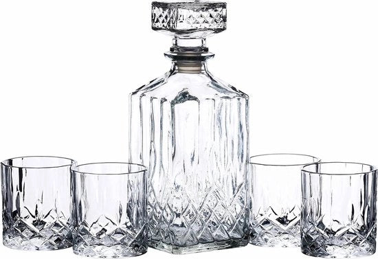 Set di caraffa da regalo - 5-set di caraffe di vetro lucido 900 ml - stopper di silicone - 4 bicchieri 26 x 10 x 24 cm Cristallo