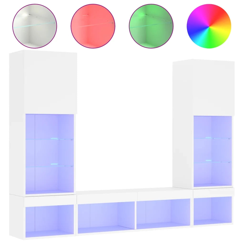 Mobili TV a Muro con LED 5pz Bianchi in Legno Multistrato 3216690