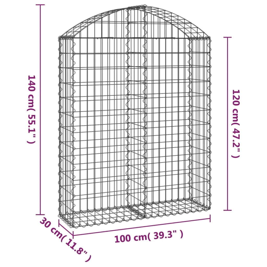 Cesto gabbione recinzione a gabbia muro di contenimento ad arco 100 x 30 x 120/140 cm ferro zincato argento 02_0039951