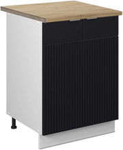 Mobiletto base cucina Fame-Line, Nero a righe, 60 cm, PL Rovere, per la combinazione con altri moduli della serie Fame-Line