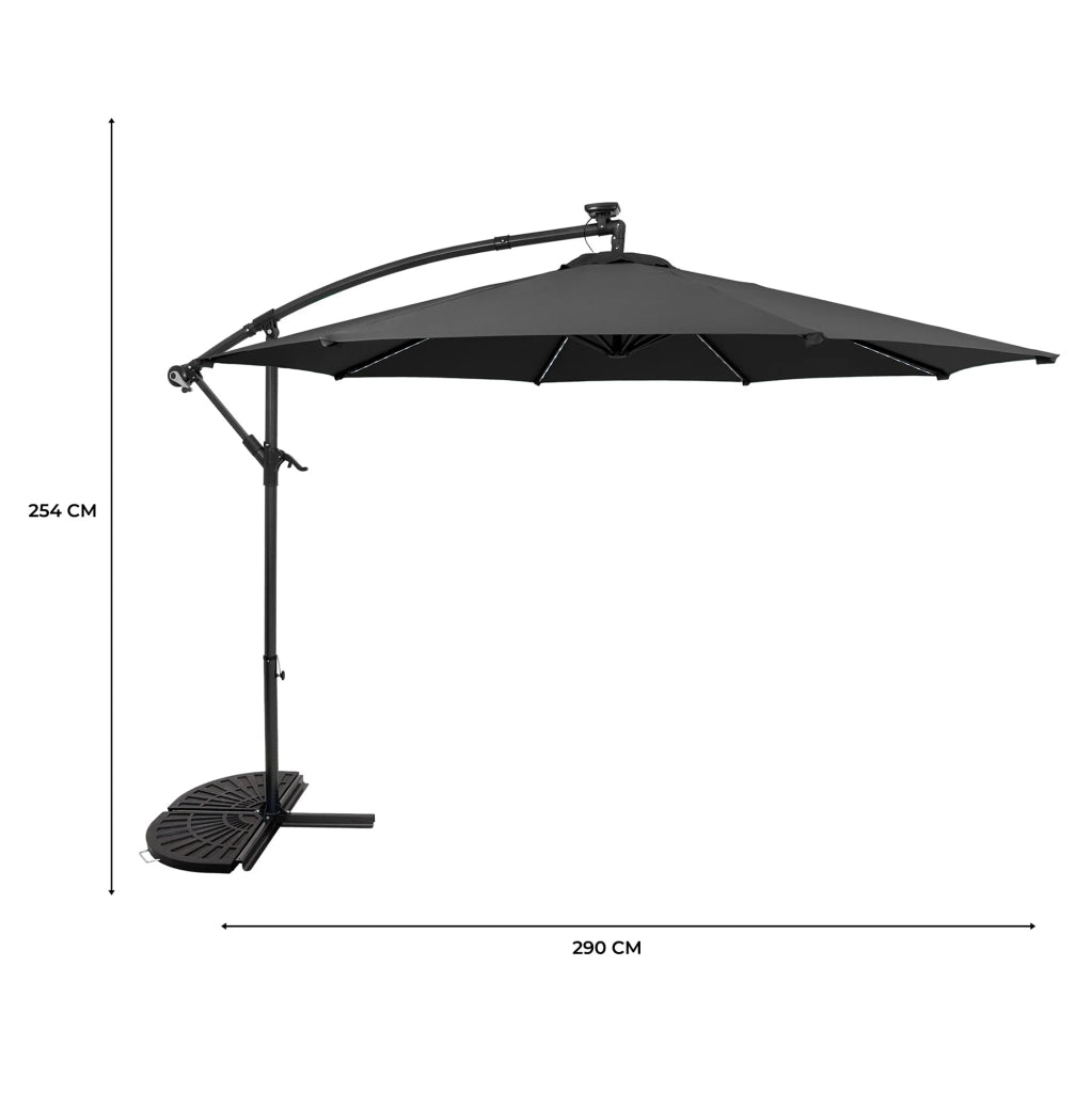 Ombrellone LED Decentrato 3m Grigio Banana con Base 2 Pesi 28kg