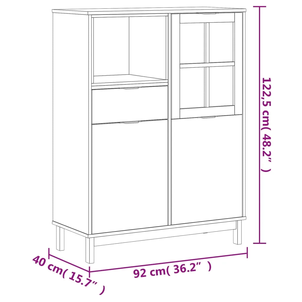 Credenza | Madia | Buffet da pranzo | Armadio da pranzo con Anta in Vetro FLAM 92x40x122,5 cm in Legno di Pino