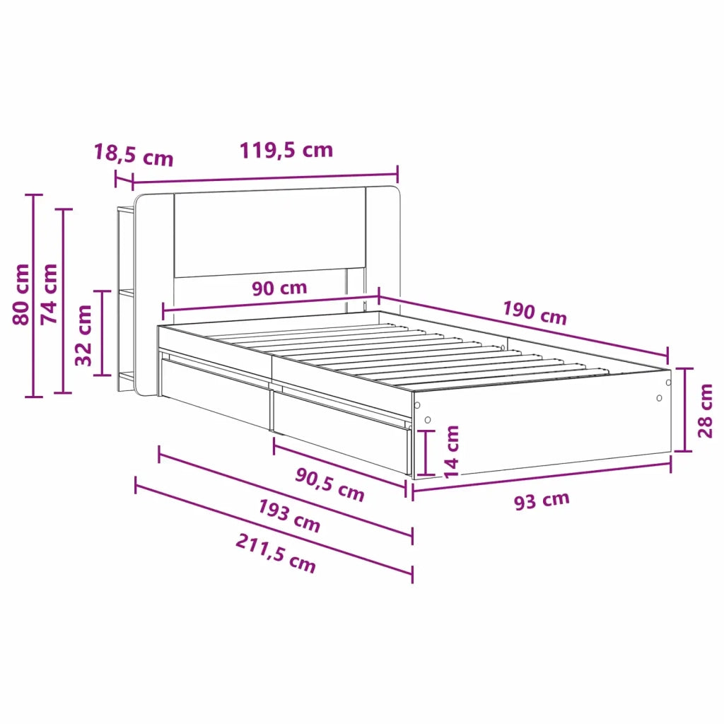 Telaio del letto con storage Grigio Cemento 90 x 190 cm