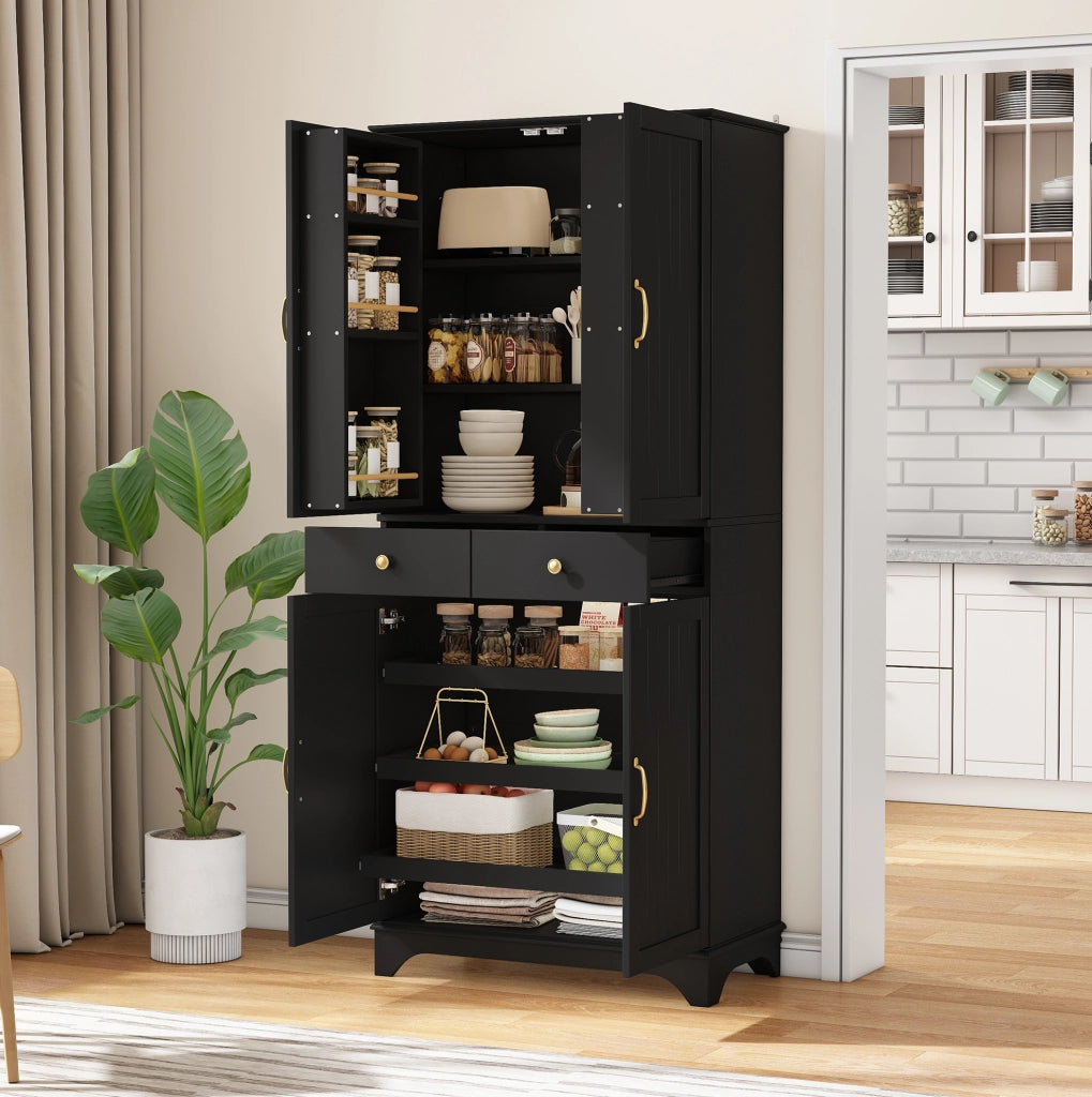 Armadio alto 77x40x181 cm con ripiani regolabili e cassetti in MDF nero