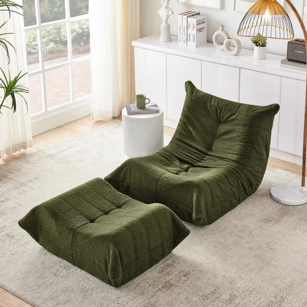 Poltrona Lazy con schienale e pouf - Zephmum- Morbido peluche verde