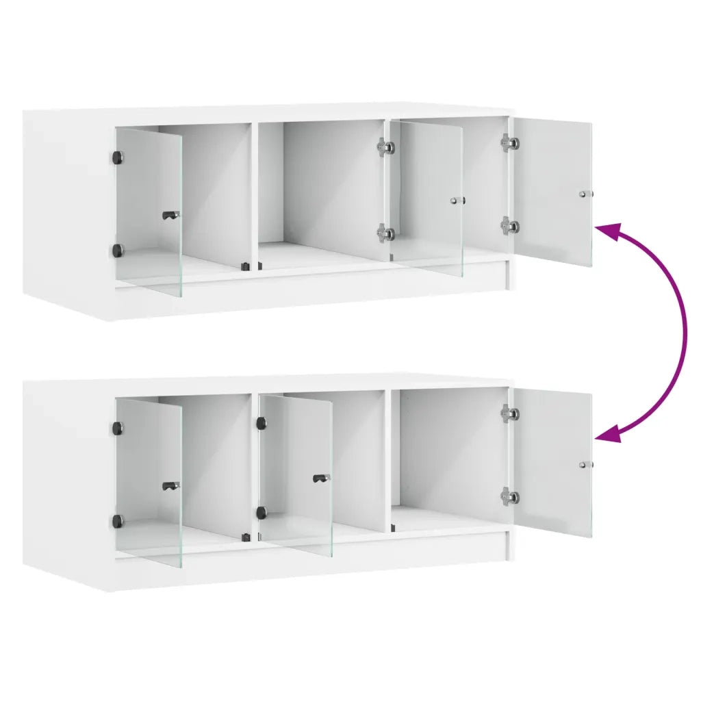 Tavolino da salotto | Tavolino da caff¨¨ | Tavolino da Soggiorno con Ante in Vetro Bianco 102x50x42 cm