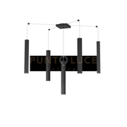 SQUARE TUBE SOSPENSIONE 5 LUCI NERO CAVO CM.250 CON BASE 1173-S5-NE
