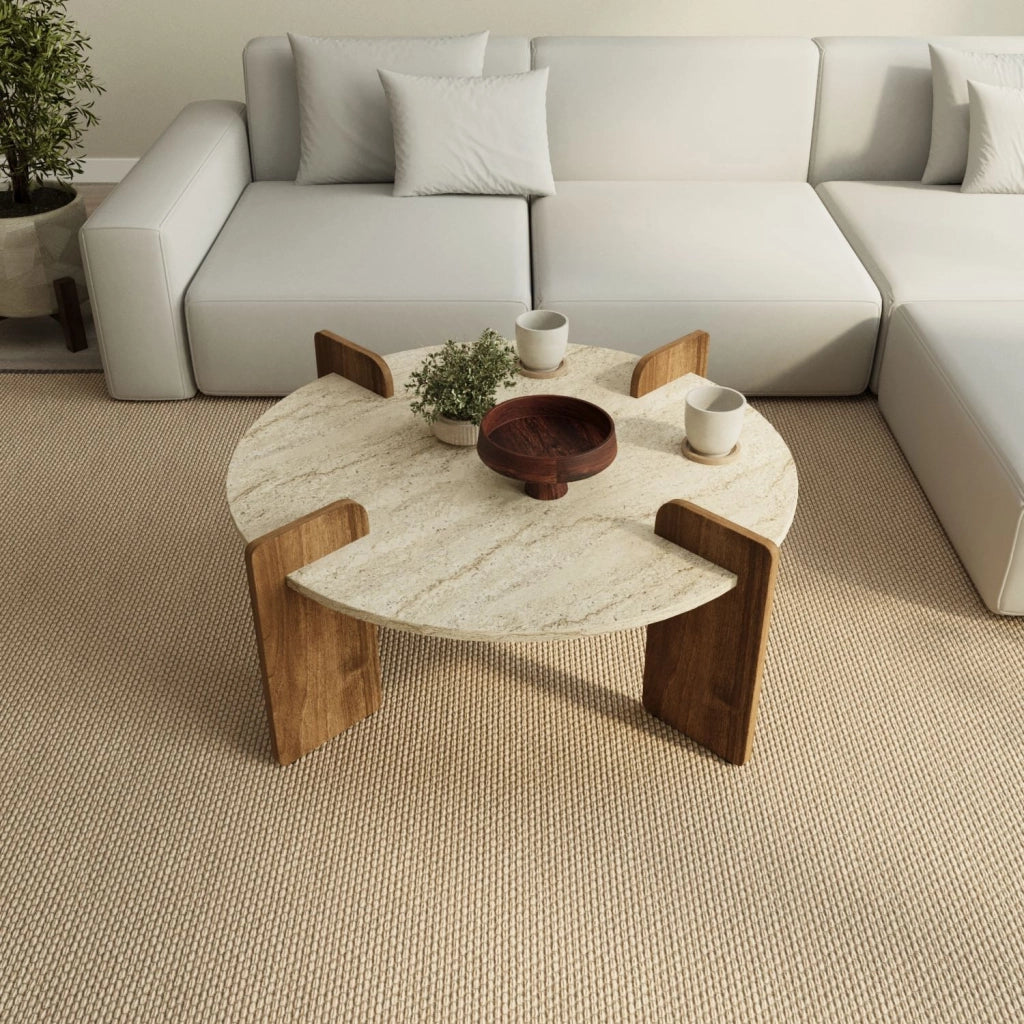 Tavolino in legno "Avoure" - 90 x 90 x 35 cm - Travertino