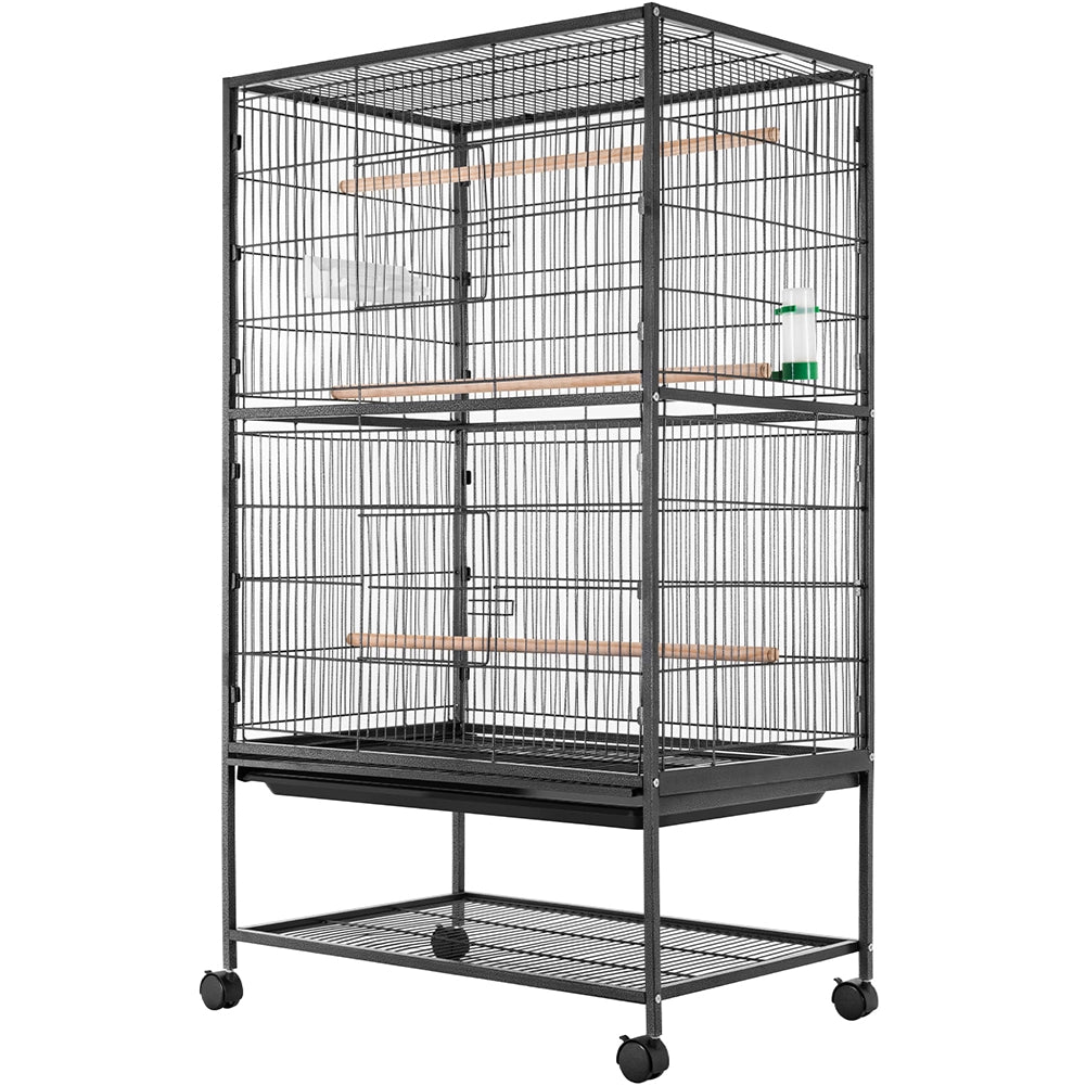 Gabbia Voliera Uccelli con Ruote Grande Pappagalli in Ferro 135x78x52 Nero