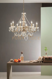 LAMPADARIO OPERA 8 LUCI TRASPARENTE E TORTORA ATTACCO E14 VETRO E CRISTALLO D.84CM
