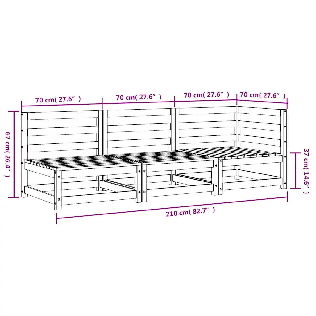 Divano da Giardino a 3 Posti in Legno Massello di Pino 837949