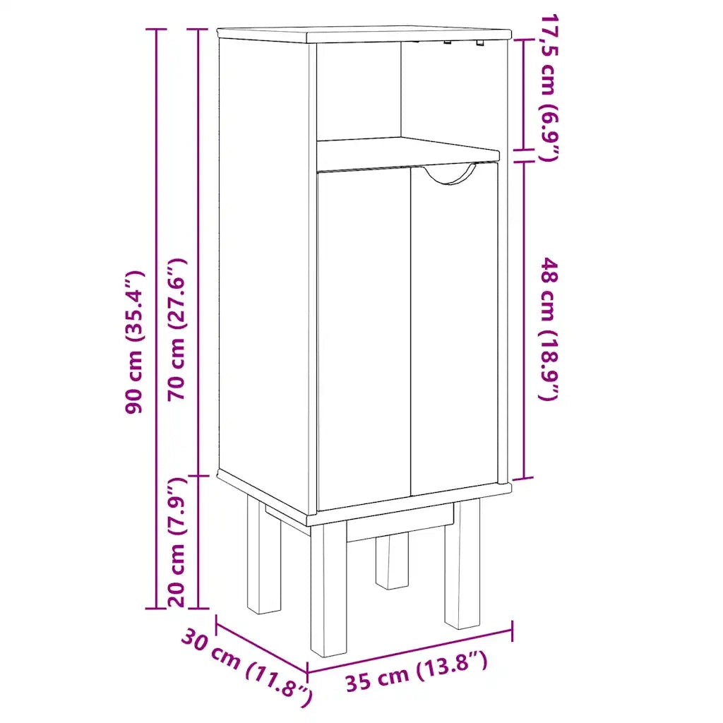 vidaXL Mobile da Bagno OTTA 35x30x90 cm in Legno Massello di Pino