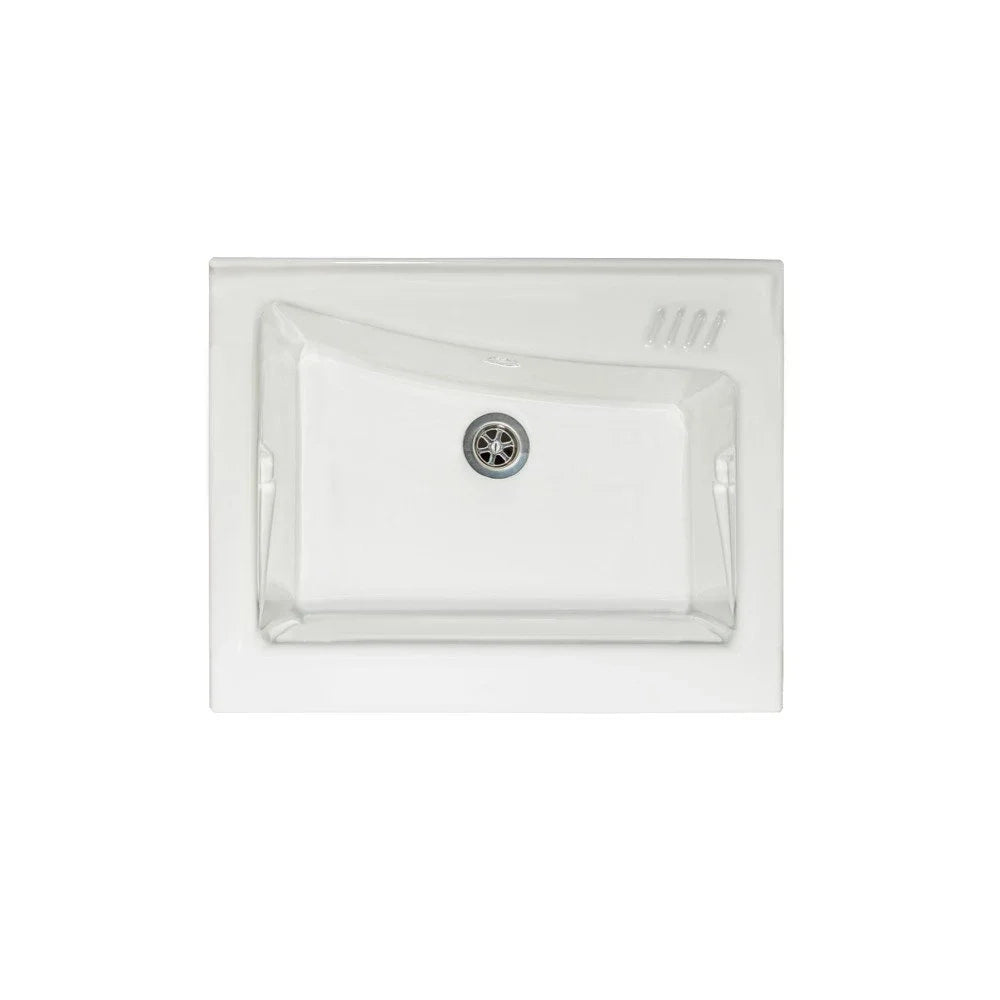 Mobile lavatoio 60x64 cm bianco con vasca in ceramica e asse in legno | Edilla 