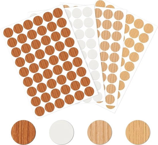 216 adesivi per fori a viti da 21 mm - coperture per mobili - coperchi per viti - legno - armadio - cassetti - 4 colori .