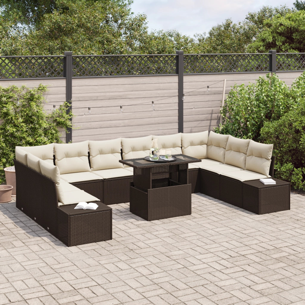 Set di divano da giardino da 11 pezzi con cuscini marrone in rattan