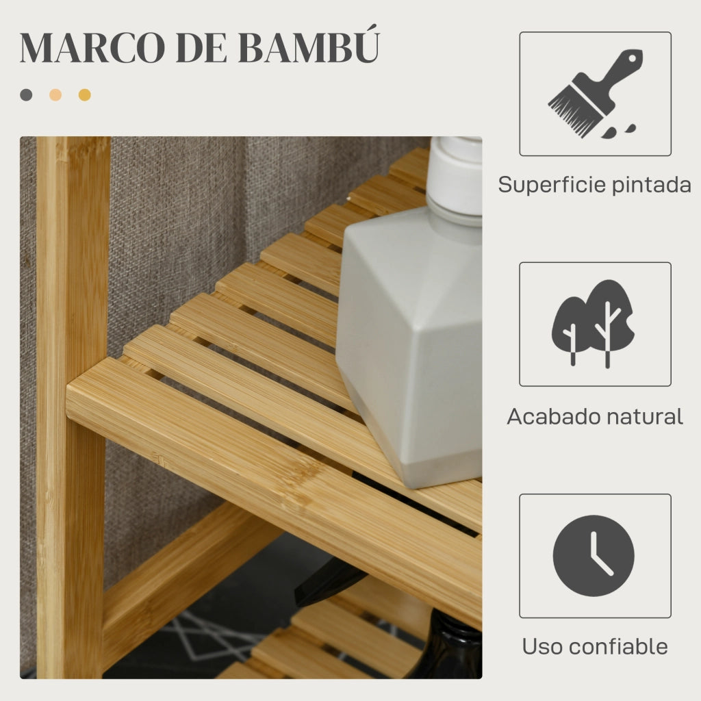 Cesto Ropa Sucia con Tavolo da Stiro e Scaffali ¨C Zephmum ¨C 113x34x82 cm Naturale