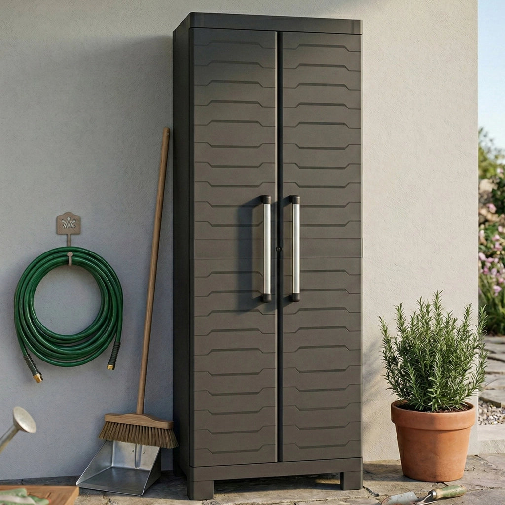 Armadio da esterno Terrebonne, Mobile outdoor, Mobiletto giardino multiuso, Contenitore per balcone o garage, Made in Italy, 65x45 h182 cm, Nero