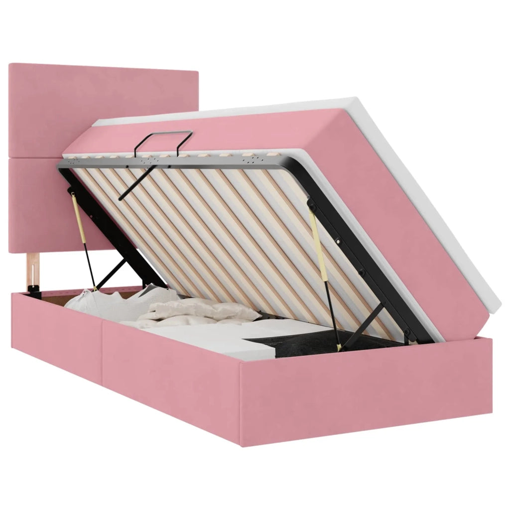 Letto con contenitore e materasso Rosa 90 x 190 cm Velluto