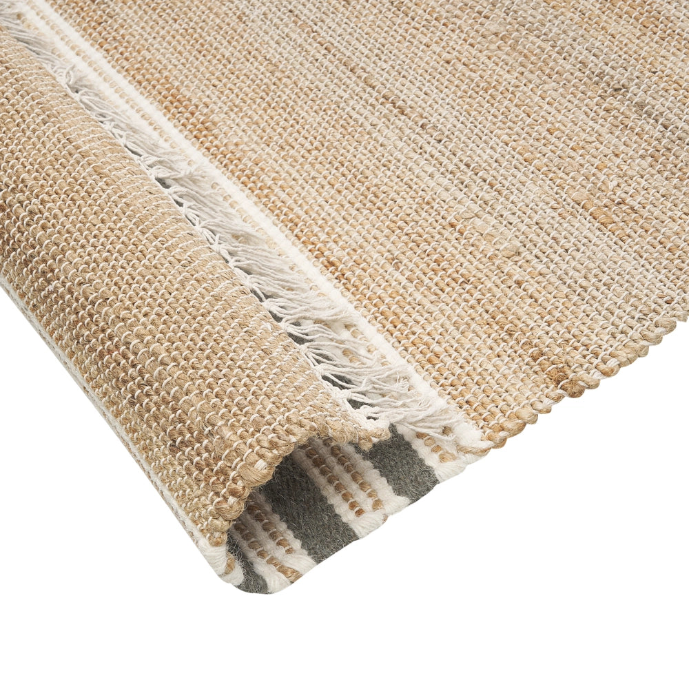 Tappeto in iuta con motivo a righe e nappe beige e grigio 80 x 150 cm soggiorno camera da letto ingresso