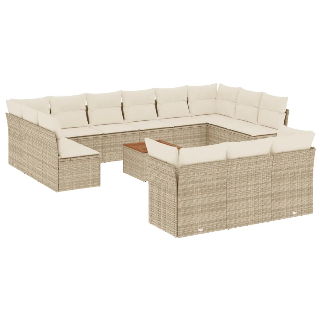 Set Divani da Giardino 14pz con Cuscini in Polyrattan Beige 3256254
