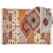 Tappeto Kilim multicolore in lana e cotone 160 x 230 cm Fatto a mano con motivo Boho e frange