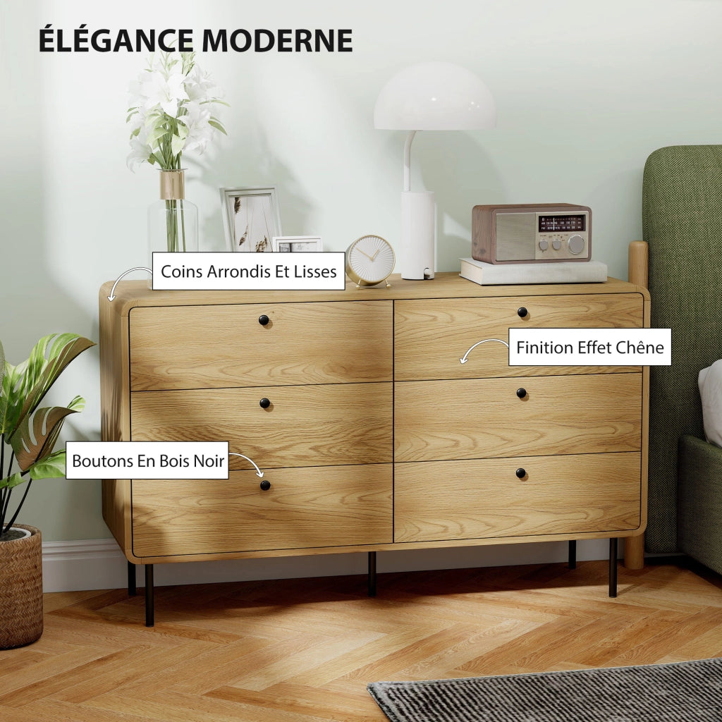 Cassettiera 6 cassetti mobile contenitore stile moderno ¨C Minimal ¨C 120x40x75 effetto legno quercia