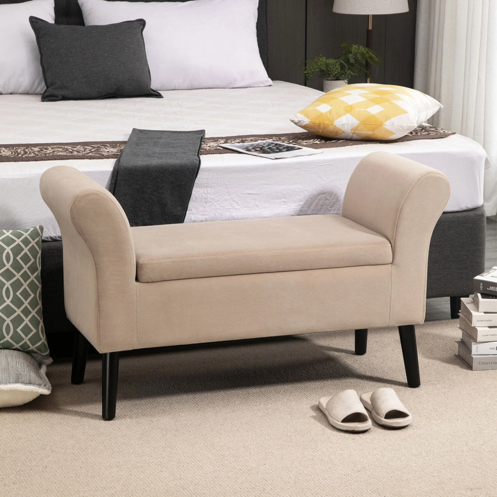 Divano con cassetti e braccioli ¨C zephmum ¨C 111,5x41x65 cm, Beige, Poliestere vellutato
