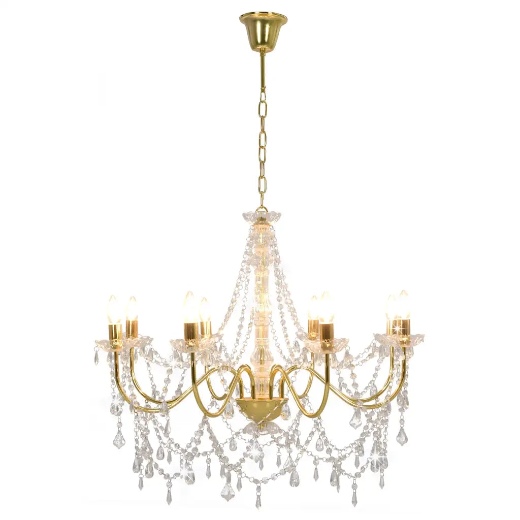 Lampadario con Perline Dorato 8 Lampadine E14 CFW3897379