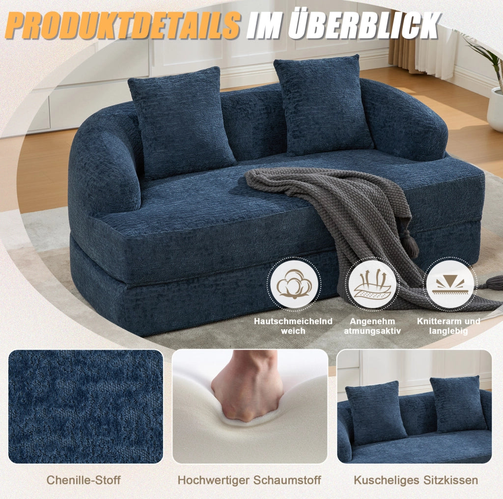 Divano letto 2 posti pieghevole in ciniglia blu navy