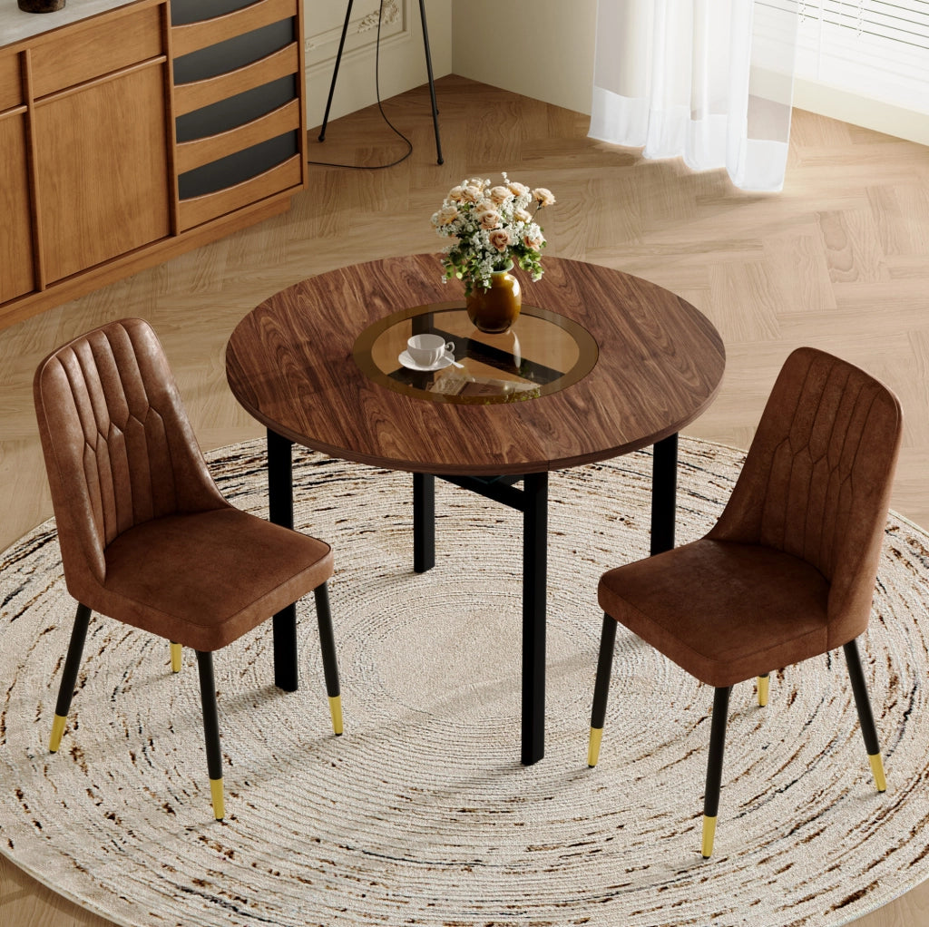 Set tavolo da pranzo rotondo Ø100 cm con 2 sedie marroni e gambe nere