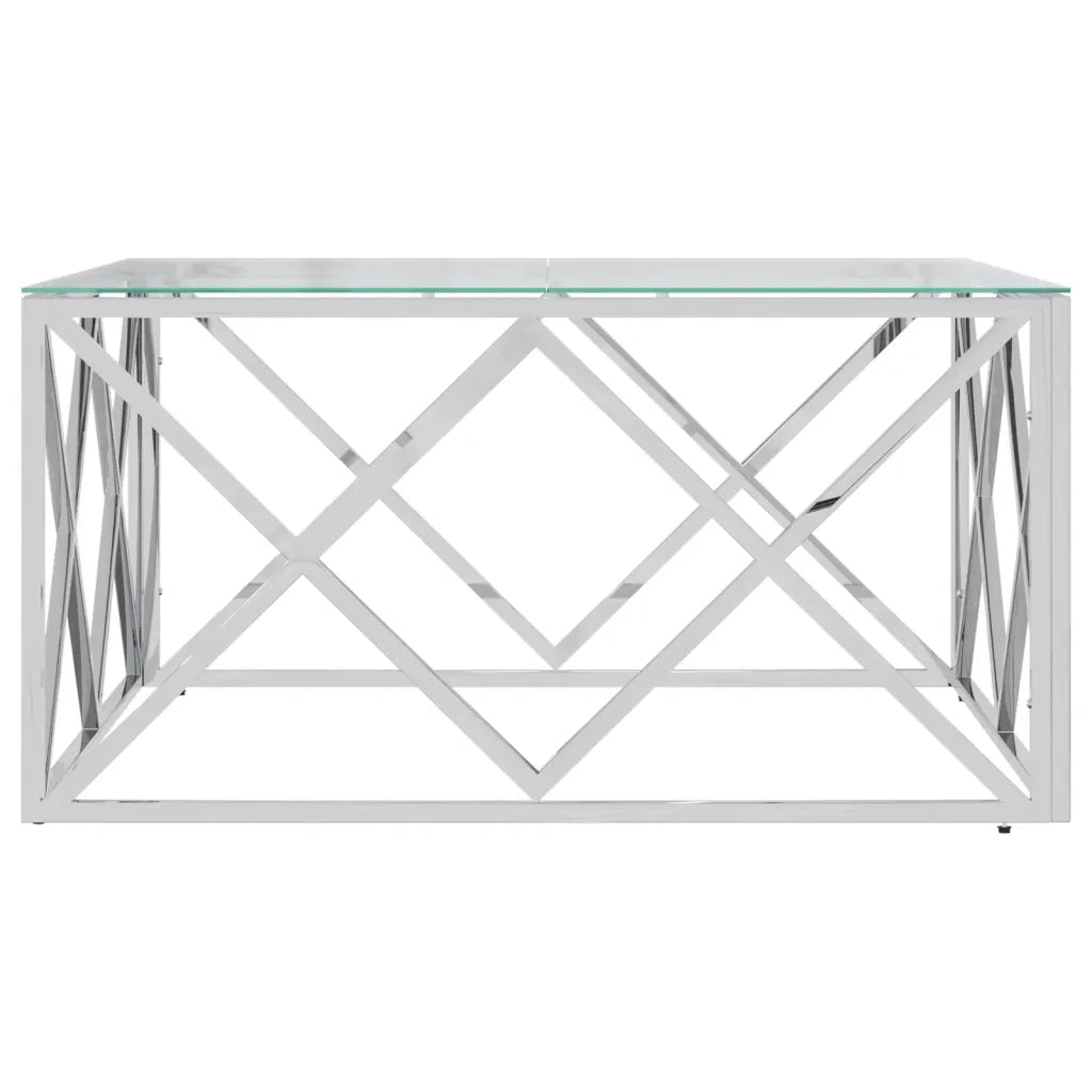 Tavolino da Salotto 80x80x40 cm in Acciaio Inox e Vetro 349969